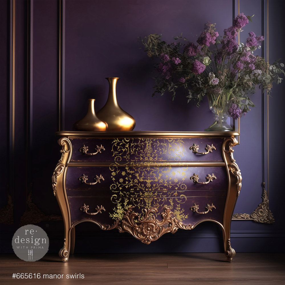 Transfer: Gold Foil Kacha – Manor Swirls